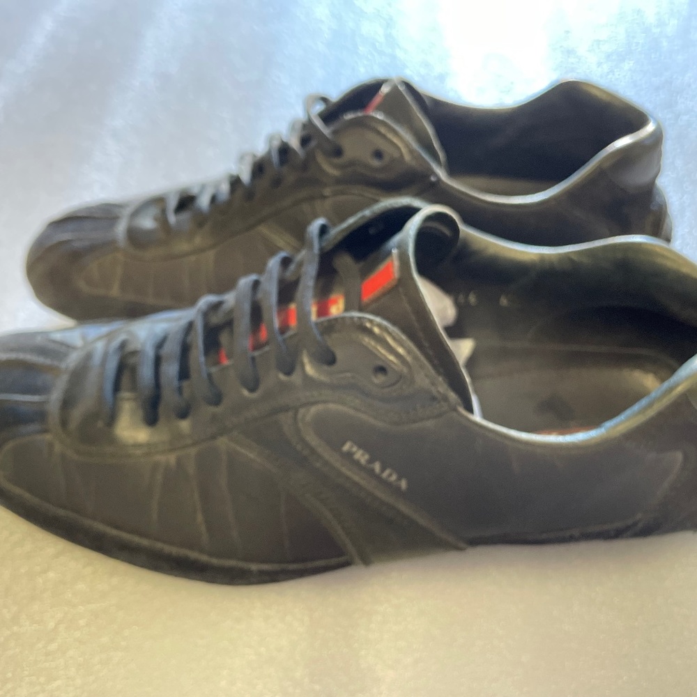 Prada Sport Black Leather Low Top Sneakers Size US 6.5